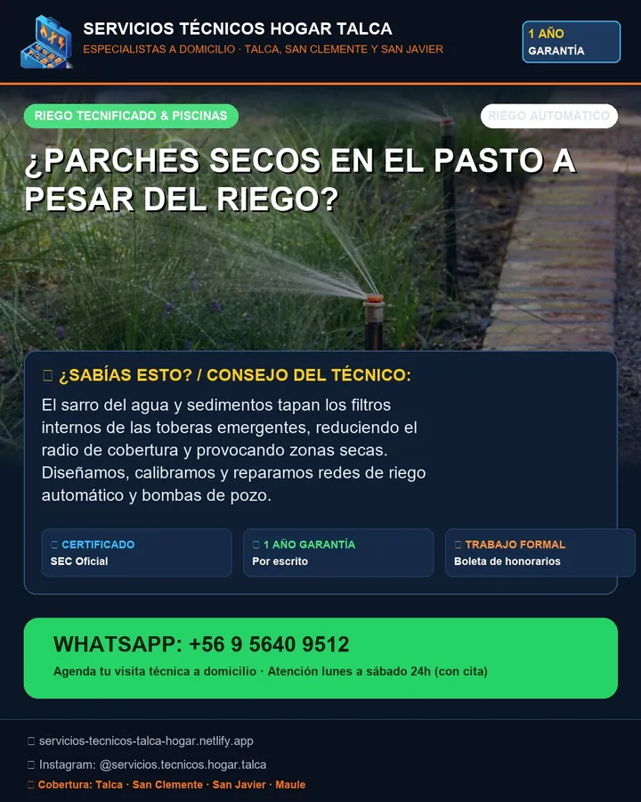Pieza informativa sobre parches secos en el pasto por toberas tapadas