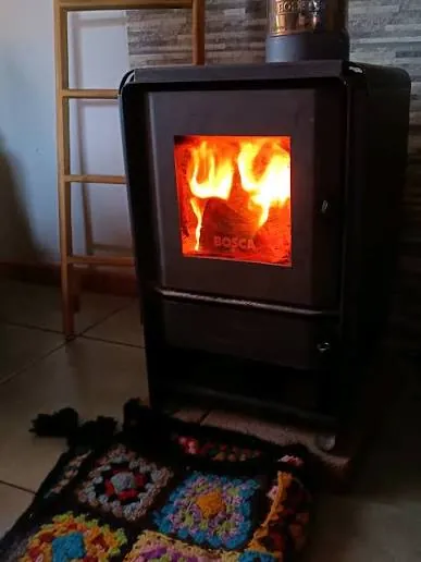 Estufa a leña encendida