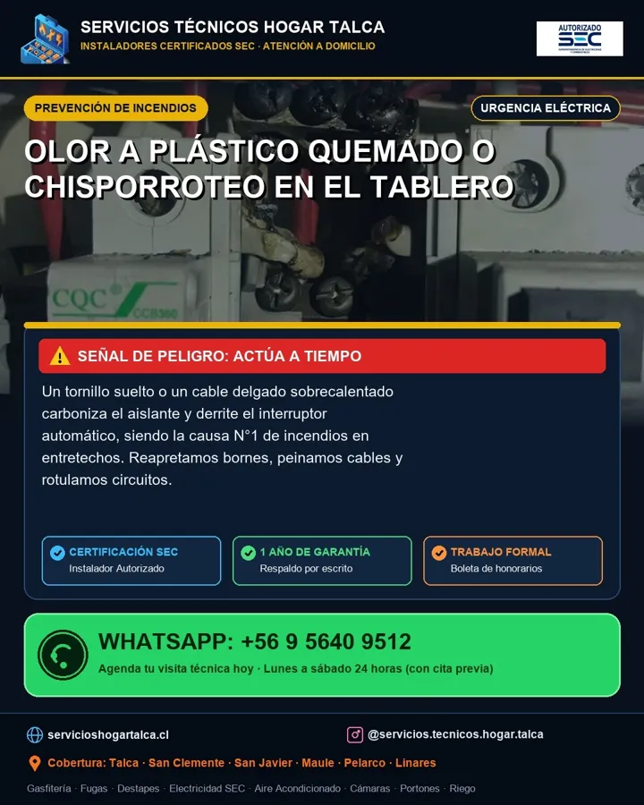 Anuncio educativo sobre el borne recalentado en el tablero