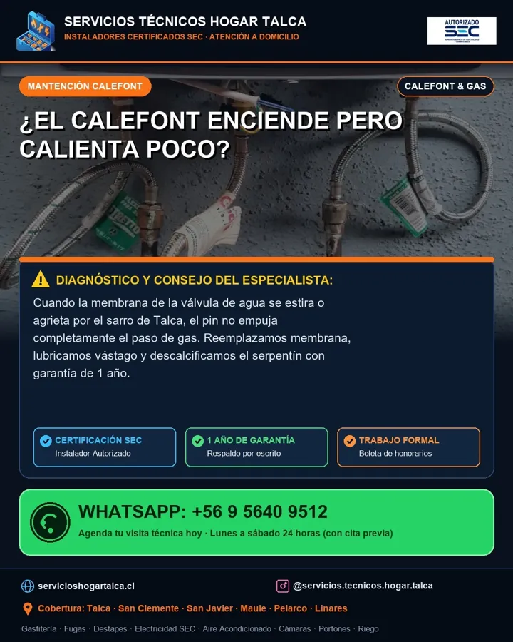 Anuncio educativo sobre la membrana del calefont gastada por el sarro