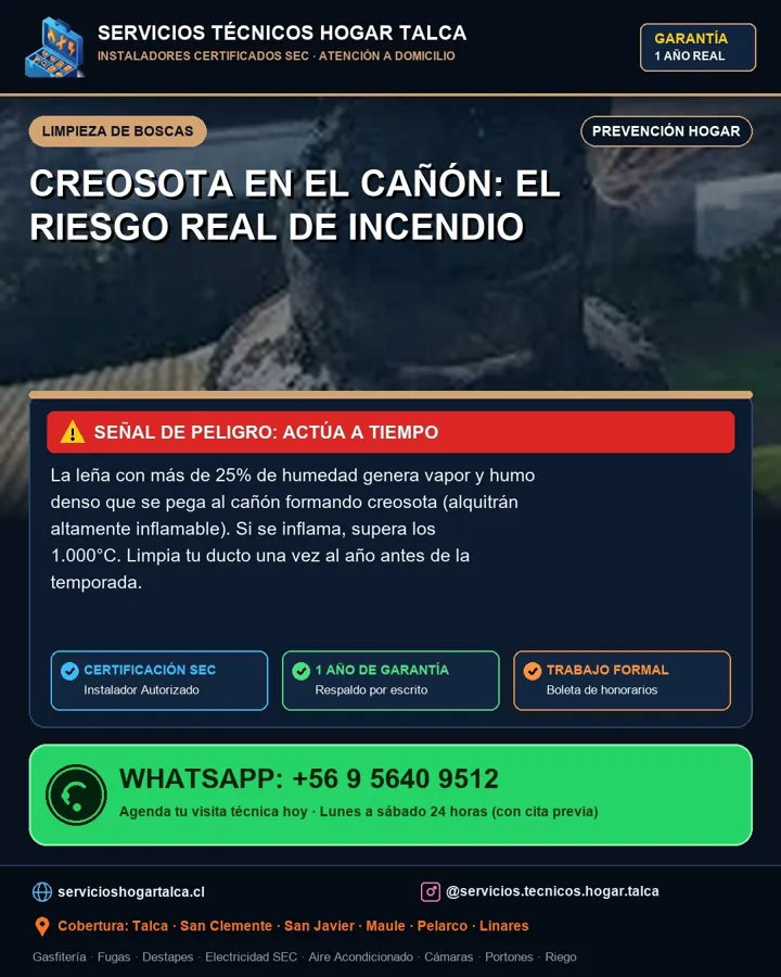 Anuncio educativo sobre la creosota acumulada en el cañón
