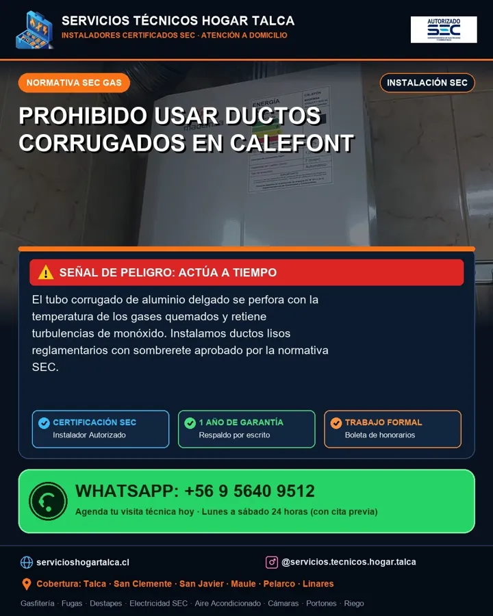 Ducto corrugado de un calefont