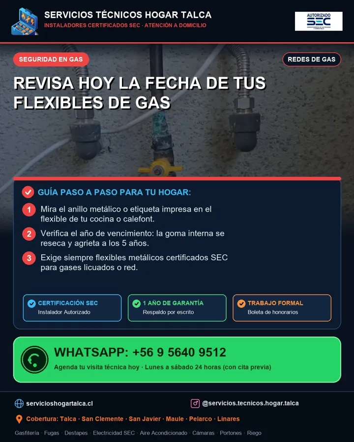 Anuncio educativo sobre la fecha de vencimiento de los flexibles de gas