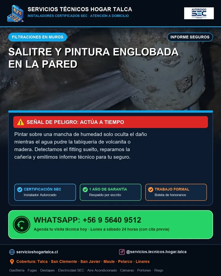 Anuncio educativo sobre el salitre y la pintura englobada en la pared