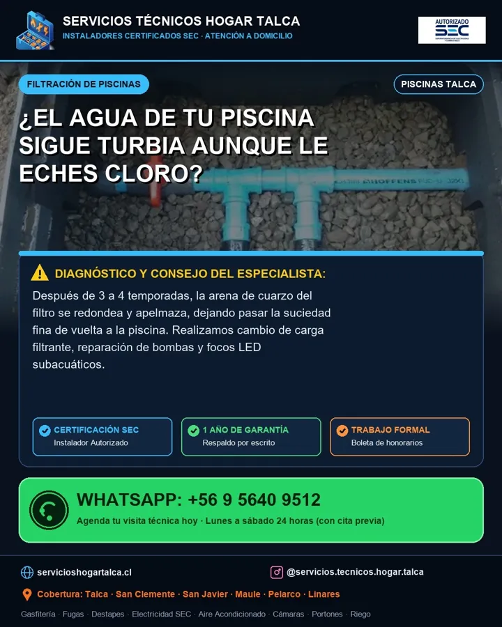 Anuncio educativo sobre el agua de piscina turbia aunque se le eche cloro